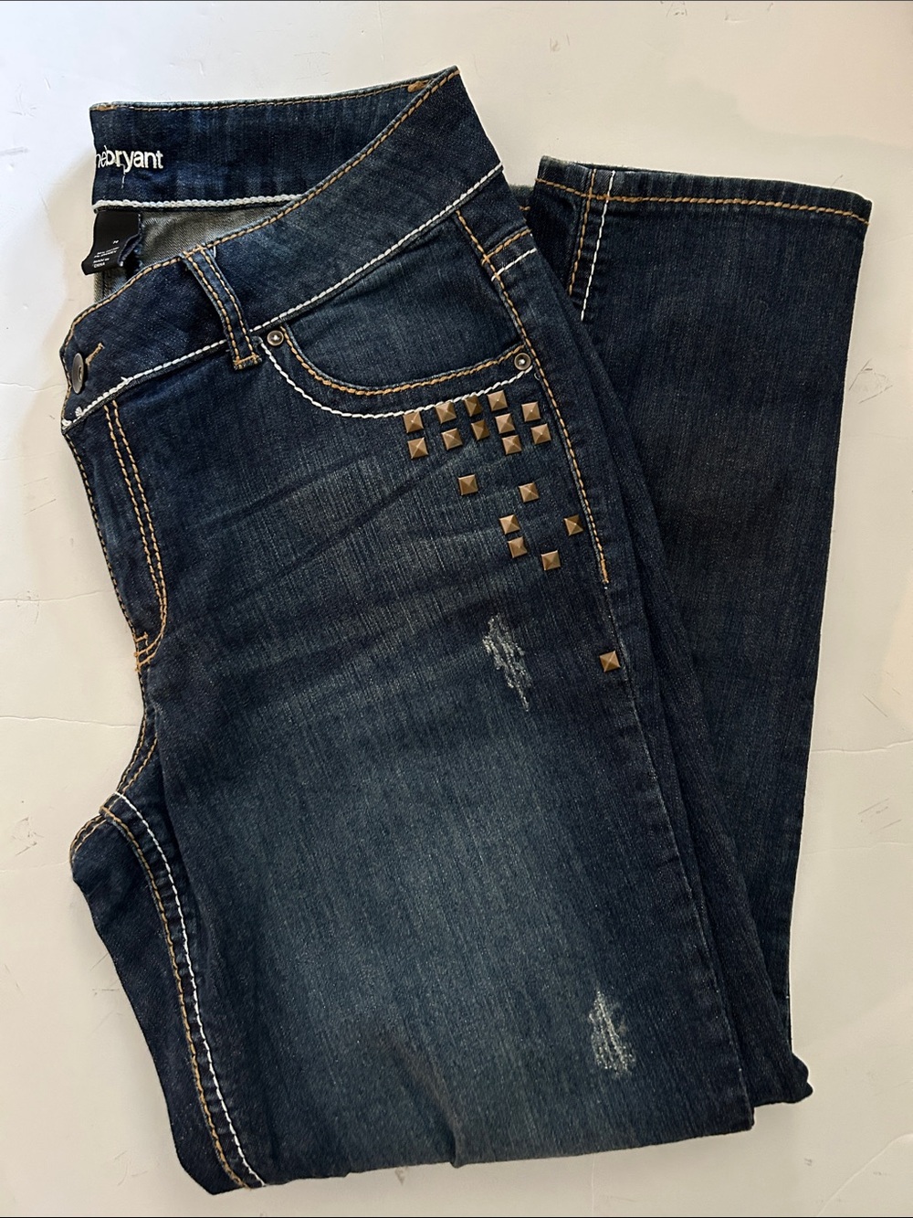 Lane Bryant Jeans with Gold Stud Accents dark wash with some distressing size 14